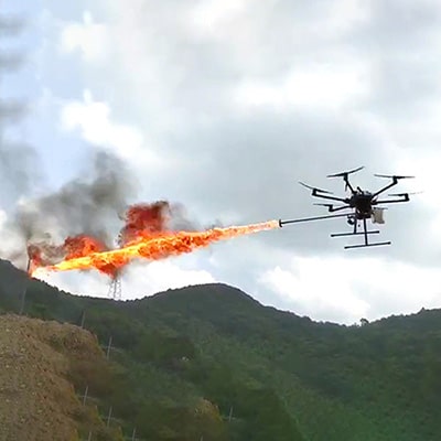 DJI Matrice 600 with flamethrower payload 
